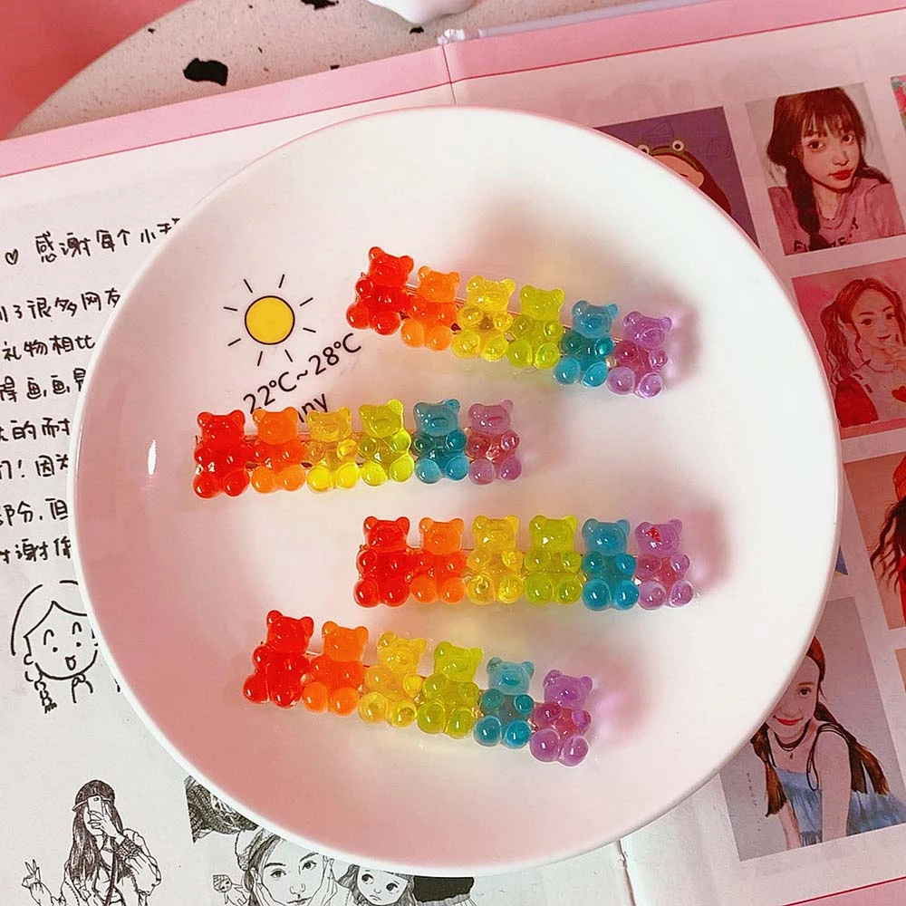 ゼリークマキャンディーカラーヘアピンクリエイティブレトロシンプルなクリップダックビルクリップカラー女性マカロン漫画バレッタファッションヘアアクセサリー Women S Hair Accessories Aliexpress