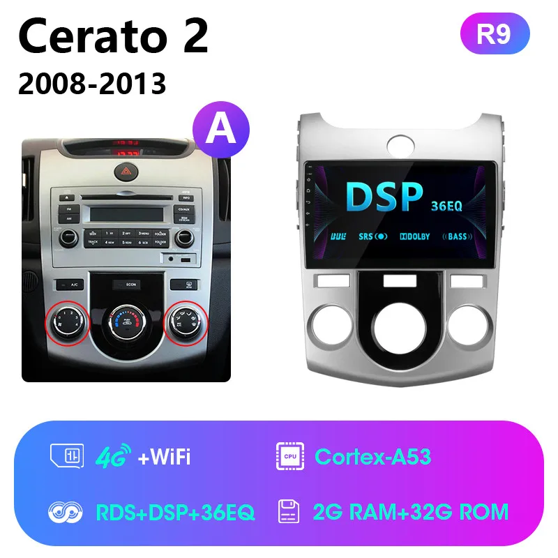 2DIN 2G+ 32G Android 4G+ Wifi автомобильный Радио мультимедийный плеер для Kia Cerato 2 TD 2008-2013 навигация gps Авторадио Стерео головное устройство - Цвет: R9