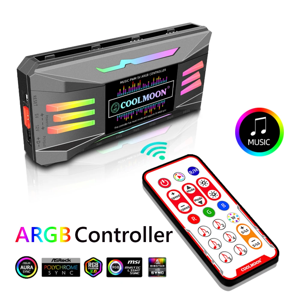 COOLMOON ARGB контроллер 4 Pin PWM 5 в 3-контактный вентилятор охлаждения умный пульт