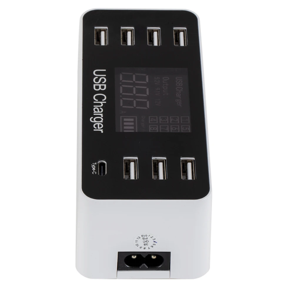 8 портов Smart USB зарядное устройство 8A 40 Вт Многофункциональный ЖК-дисплей 7 портов USB интерфейс 1 type-C порт концентратор AC100-240V AU UK EU US разъем
