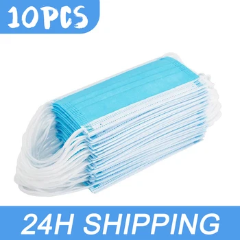 

10pcs Disposable Mouth Face Mask Disposable 3 Layers Filter Dustproof Earloop Non Woven Safety Face Mouth Masks