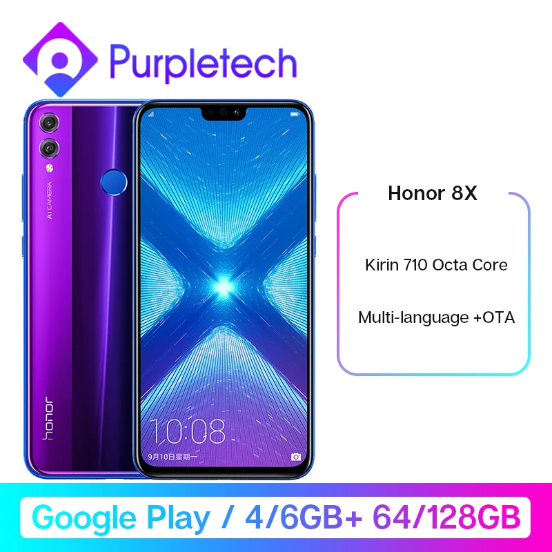  Google Play Honor 8X 8 X Smartphone Kirin 710 Octa Core Goolge Play 64G/128G 6.5'' 20MP Dual Rear C