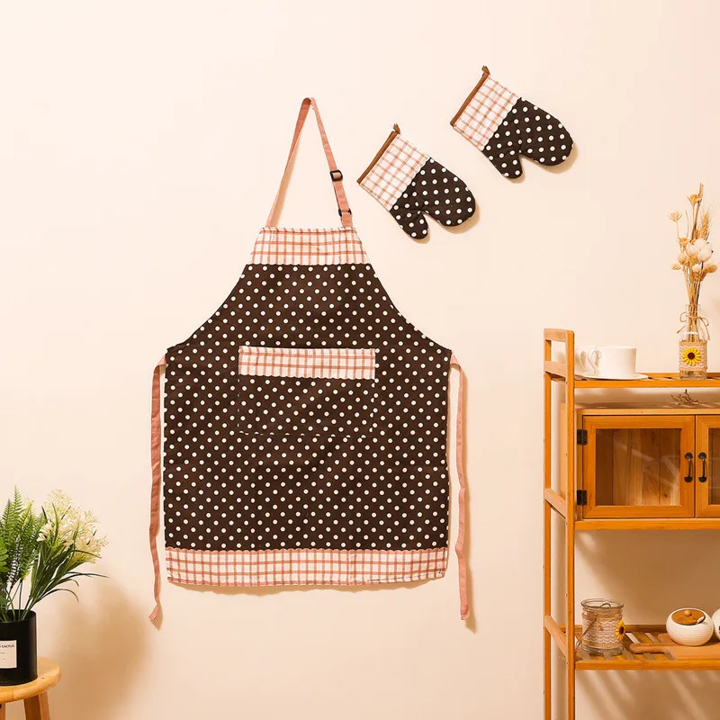 Waterproof Kitchen Apron For Women Household Cooking Cleaning Sleeveless Antifouling Apron Wiht Microwave Gloves Kitchen Gadgets