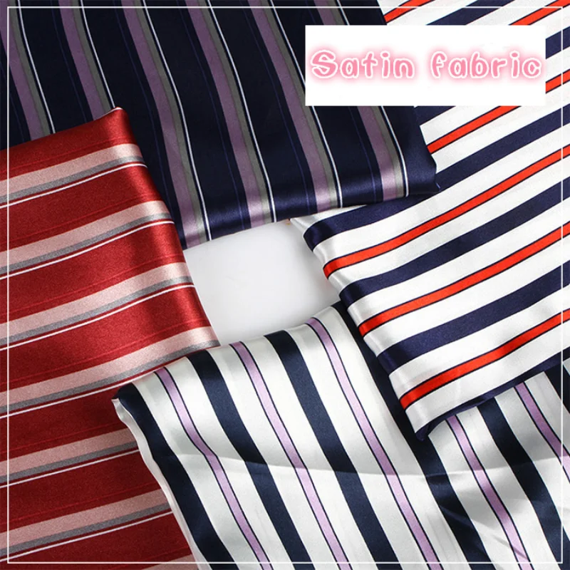 

Retro British Style Striped Satin Printed Garment Bag Lining Scarf Home Textile Diy Cloth Fabric by the Meter Home Textile
