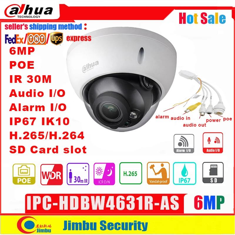 Сетевой видеорегистратор Dahua IP Камера POE 6MP IPC HDBW4631R AS H.265 IR30m Встроенная SD карты