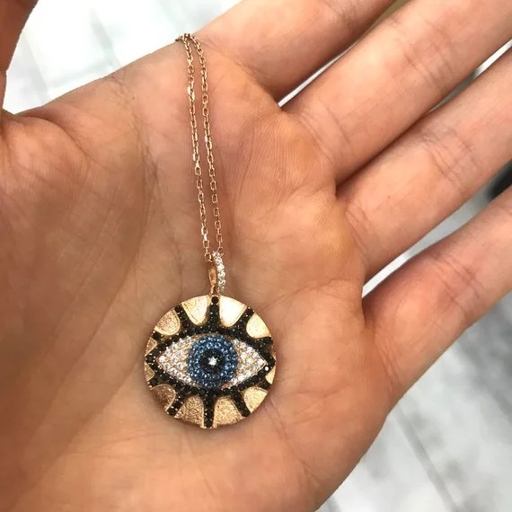 Женское Ожерелье с гравировкой cz evil eye Золотое широкое ожерелье подвеской для