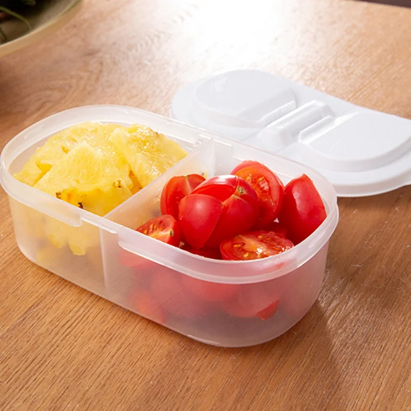 Household Food Storage Box Double Grids Translucent Storage Contain With Lid Home Sealed Food Storage Organizer