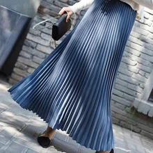 Женская плиссированная юбка Осенняя юбка Новая Винтажная длинная юбка Saias Высокая талия Женская Макси Юбка Saia Longa Falda Jupe