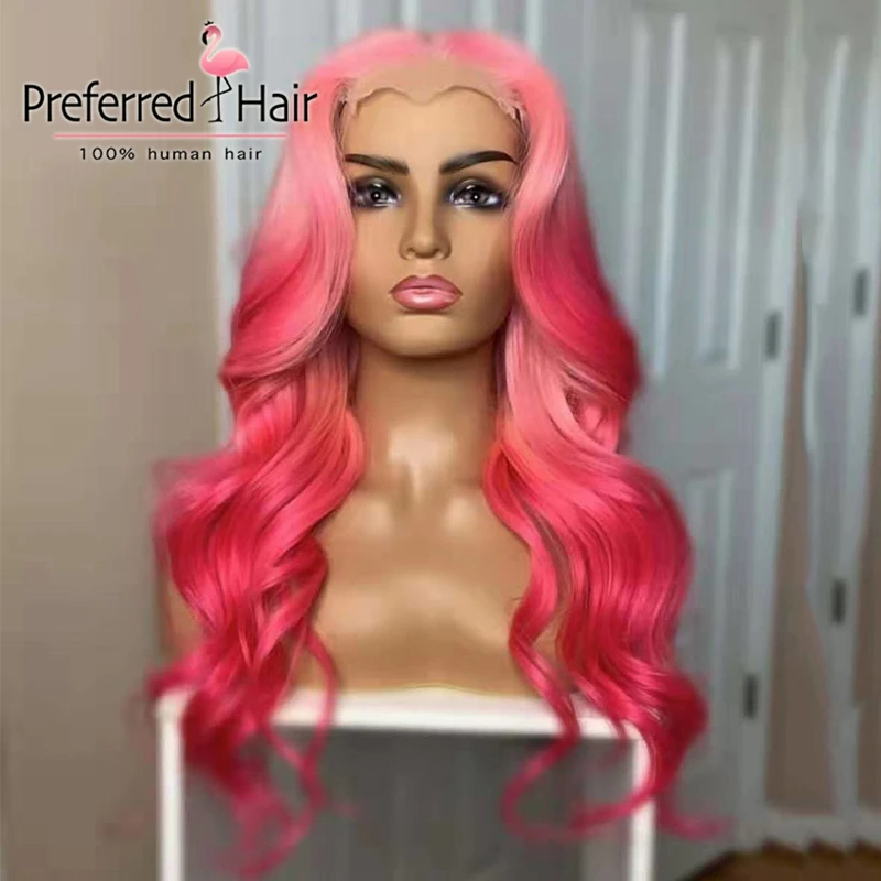 Preferred13x4 Remy Омбре кружевной передний парик предварительно выщипанные волнистые кружевные передние парики бразильские кружевные передние человеческие волосы парики для черных женщин - Цвет: T pink