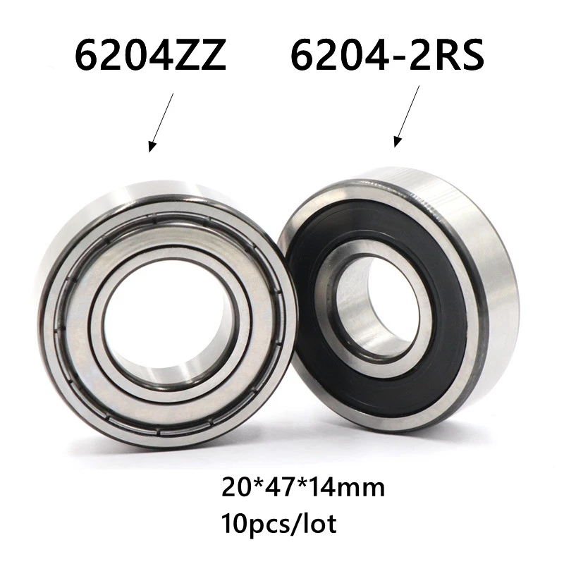 Black Rubber Sealed Ball Bearing Bearings 6204RS 10pcs 6204-2RS 20x47x14 mm 