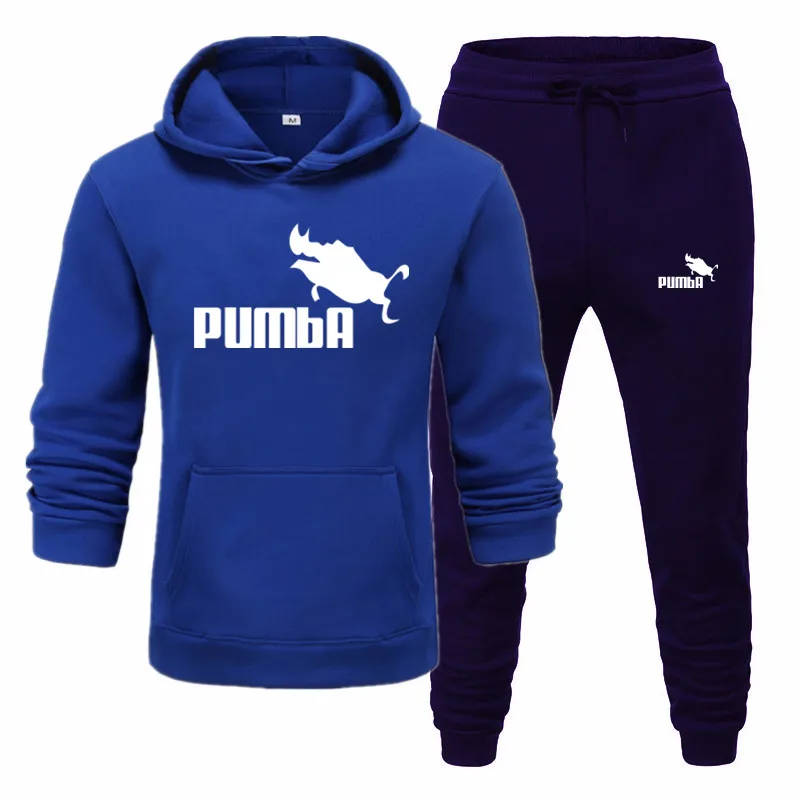 Новинка Pumba, модный бренд, мужские толстовки с капюшоном, костюмы, брендовый спортивный костюм, мужские толстовки+ Тренировочные штаны, Осень-зима, флисовый пуловер с капюшоном