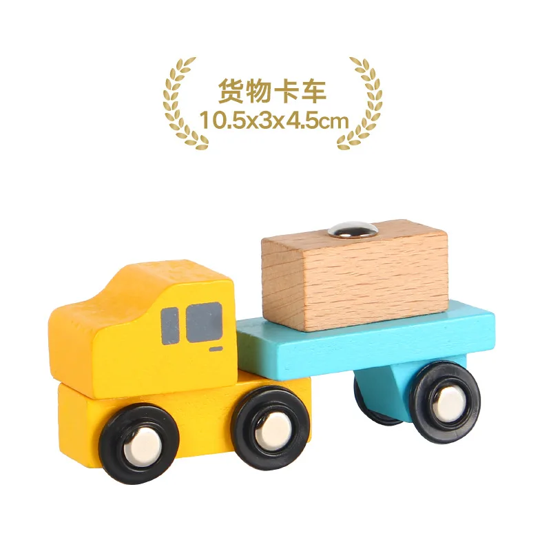 Magnetic Wood Truck Car Train Rail Model Toy Engineering Truck Bus 19