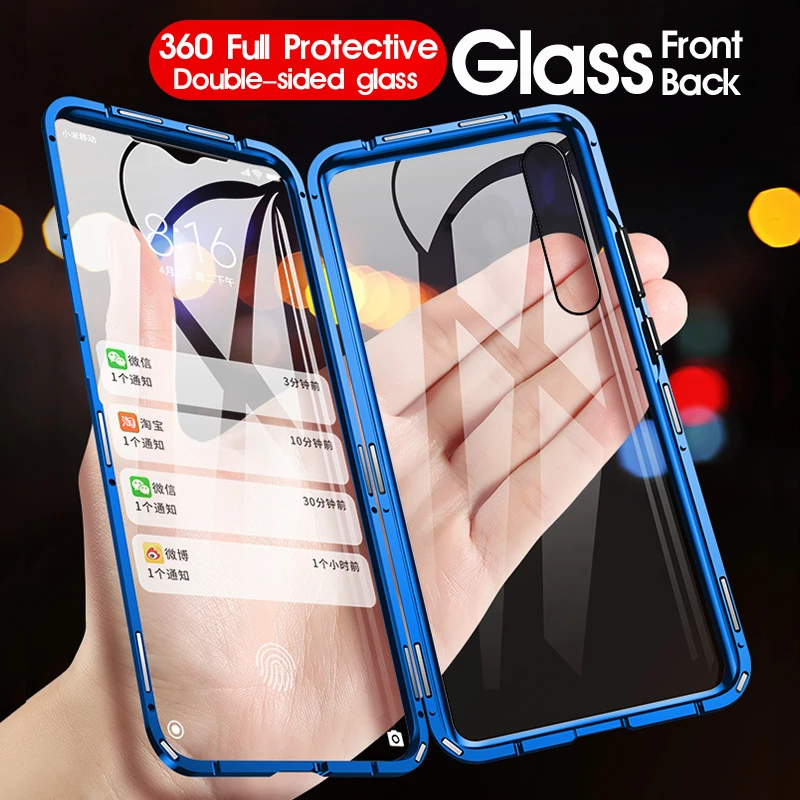 360 Metal Magnetic Case For Xiaomi Redmi Note 8 Pro 7 8T 8A K20 Mi 10 9 SE 9T CC9 CC9E A3 Magnet Glass Cover | Мобильные телефоны и