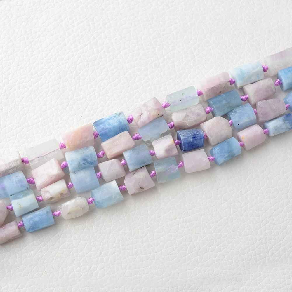 Natural Genuine Raw Mineral Blue Pink Aquamarine Beryl Morganite Nugget Free Form Loose Rough Matte Faceted Beads