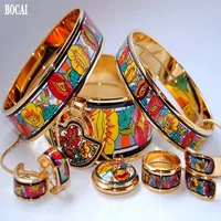 BOCAI  Fashion New Poppy Flower Enamel Jewelry Set Plant Flower Cloisonne Woman Bracelet Pendant EarringS Jewelry 1