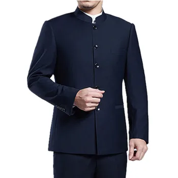 

Men's stand collar suit Chinese style slim black tunic Wedding suit two-piece suit (Blazer + pants) business Chinese style suit