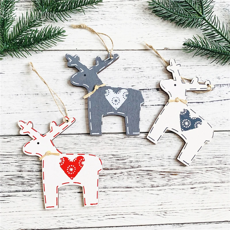 

Christmas Ornaments Wooden Christmas Tree Decor Painted Pendant Xmas Party Decor Deer Pendants Christmas Decoration For Home