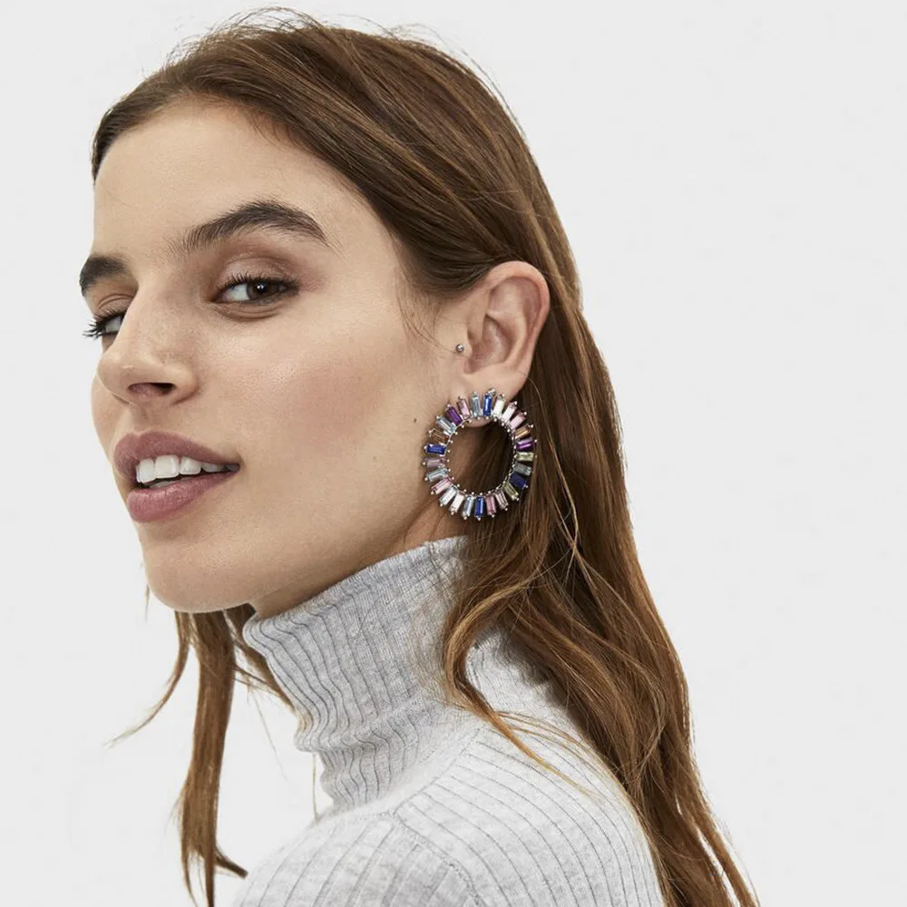Дизайн, модный очаровательный австрийский хрусталь, серьги-кольца, геометрические круглые блестящие стразы, большие серьги, ювелирное изделие