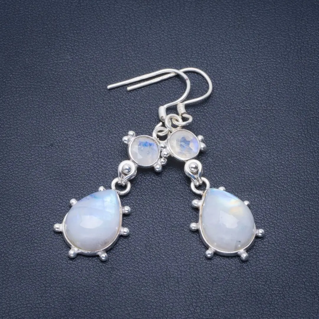 

Natural Rainbow Moonstone Handmade Unique 925 Sterling Silver Earrings 2" B2490