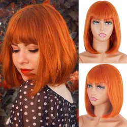 Short Orange Bob Wig With Bangs for Girl Synthetic Bob Wigs Natural/Wine red/Black Wig for Party/Daily Wig Shoulder Length