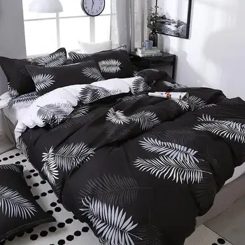 

4pcs/set Black Leaf Printing Bedding Set Bed Linings Include Duvet Cover &Sheets&Pillowcases Cover Comfortable Home Bed Set