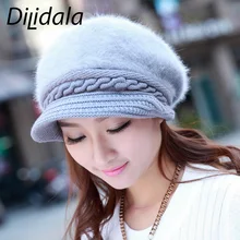 Dilidala, Осень-зима, женские вязаные шапки, женский берет, плюс бархат, Корейская шапка из кроличьего меха,, зимние шапки для женщин