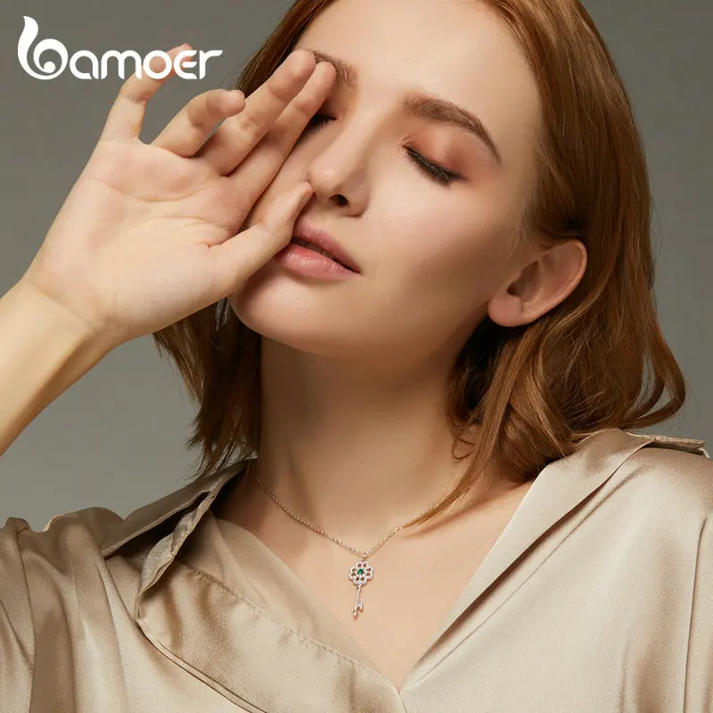 Bamoer подлинное 925 пробы Серебряное модное ожерелье с подвеской для ключей для женщин, ожерелье с цепочкой, ювелирные украшения BSN141