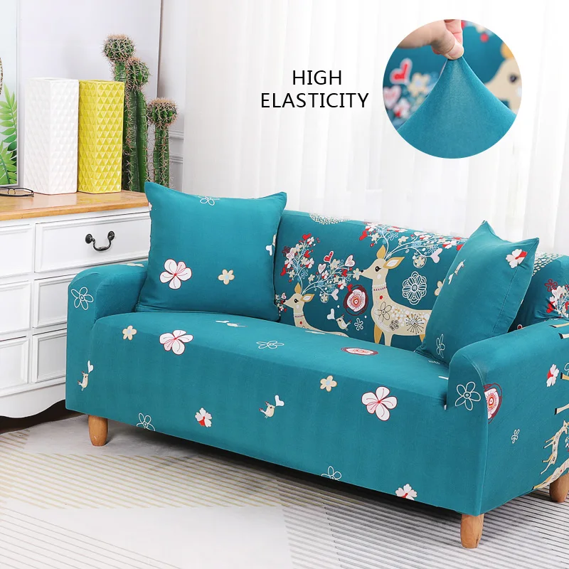 Эластичный чехол для дивана с цветочным принтом, угловые чехлы для диванов с рисунком оленя, чехлы для диванов 1, 2, 3, 4 местный