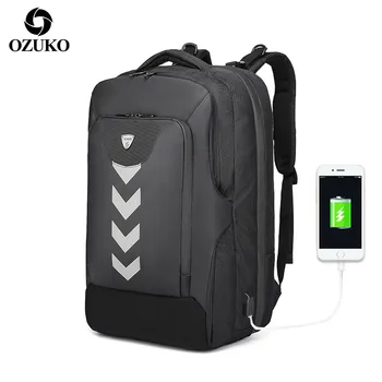 

OZUKO Male Water Repellent Computer Bags 17 Inch Laptop Backpack Multifunction USB Charging Bags Men Travel Back Packs Casual