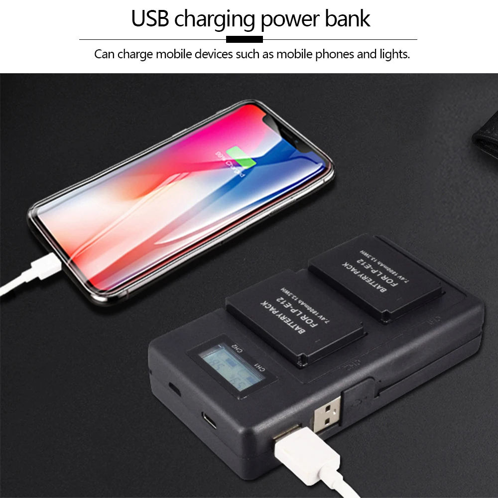 2 шт 1800mAh LP-E12 LP E12 LPE12 литий-ионная батарея+ ЖК-USB двойное зарядное устройство для Canon EOS M50 EOS M100 100D Kiss X7 Rebel SL1 камера