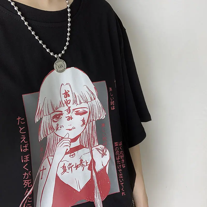 Женская футболка с короткими рукавами и круглым вырезом, в японском стиле, в стиле Харадзюку, Ulzzang|Футболки|   | АлиЭкспресс