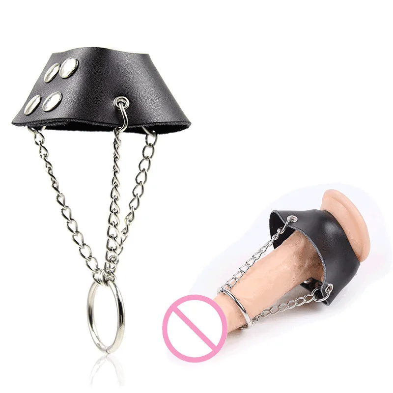 

Real Leather Scrotum Parachute Ball Stretcher Cock Ring Cage Bdsm Bondage Penis Ring Male Chastity Device Adult Sex Toys For Men