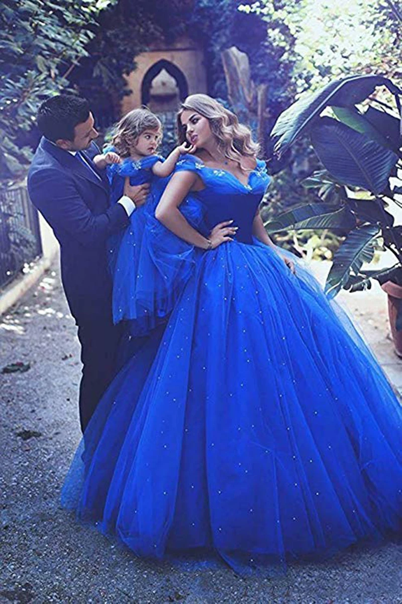В стиле принцессы Золушки, на день рождения Pageant платья королевский синий бальное платье алмазы с открытыми плечами Пышное Платье с цветочным узором для девочек индивидуальный заказ