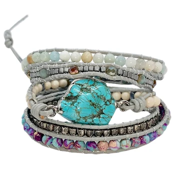 

Ladies Wrap Bracelet Stone Bracelet Leather Bracelet Hand Woven Leather Bracelet Bohemian Creative Multilayer Bracelet