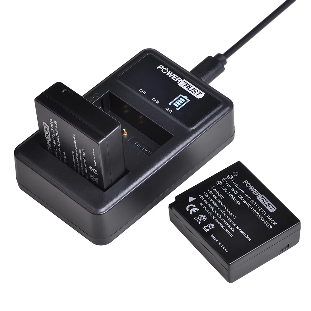 PowerTrust DMW-BLG10 Chargeur de batterie LCD rapide USB pour Panasonic Lumix DMC GF6 GX7 GF3 GF5 GX80 BLG10 DMW BLG10 DMW-BLE9 