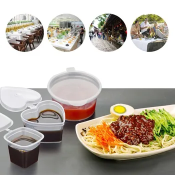 

50 Pcs Disposable Sauce Cups Plastic Clear Sauce Chutney Cups Slime Storage Container One Piece Box With Lids