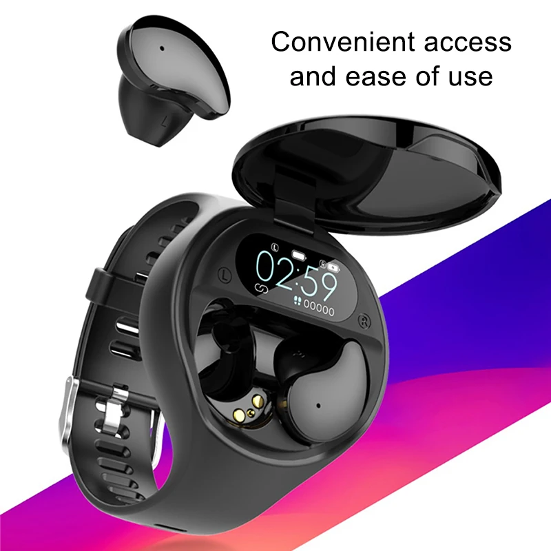 2 in 1 Wrist Bluetooth Earphones TWS Wireless Headset Music Earphone Color Screen Sports Watch Pedometer For Ios Android Fashion