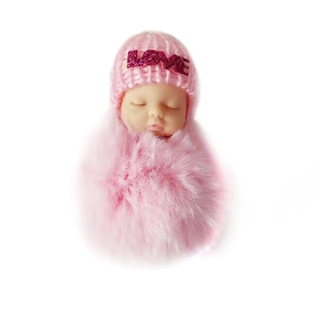 OCDAY Sleeping Baby Doll плюшевый брелок креативный милый маленький мягкий меховой кукольный кулон автомобильный мешок Шарм пушистый шар брелок игрушка для детей - Цвет: Розовый
