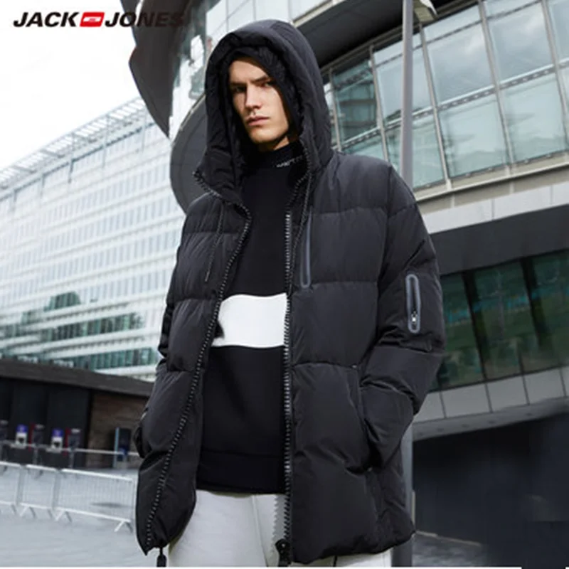 JackJones мужская зимняя куртка с капюшоном на утином пуху, мужская повседневная модная куртка, брендовая новая мужская одежда 218312531