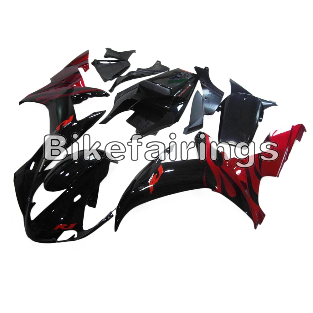 Черные и красные Обтекатели с языками пламени для Yamaha 2002 2003 YZF1000 R1 велосипед ABS впрыска оболочки комплект Cowling Чехлы пластиковые корпуса кузова