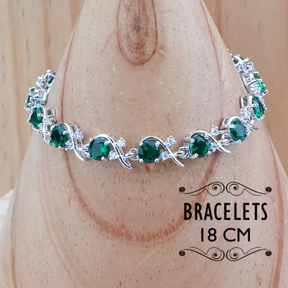 Bracelet Green Zirconia Bridal Silver 925 Jewelry Sets Wedding Costume Jewellery For Women Pendant Earrings Ring Bracelet Necklace Set - Окраска металла: Bracelet