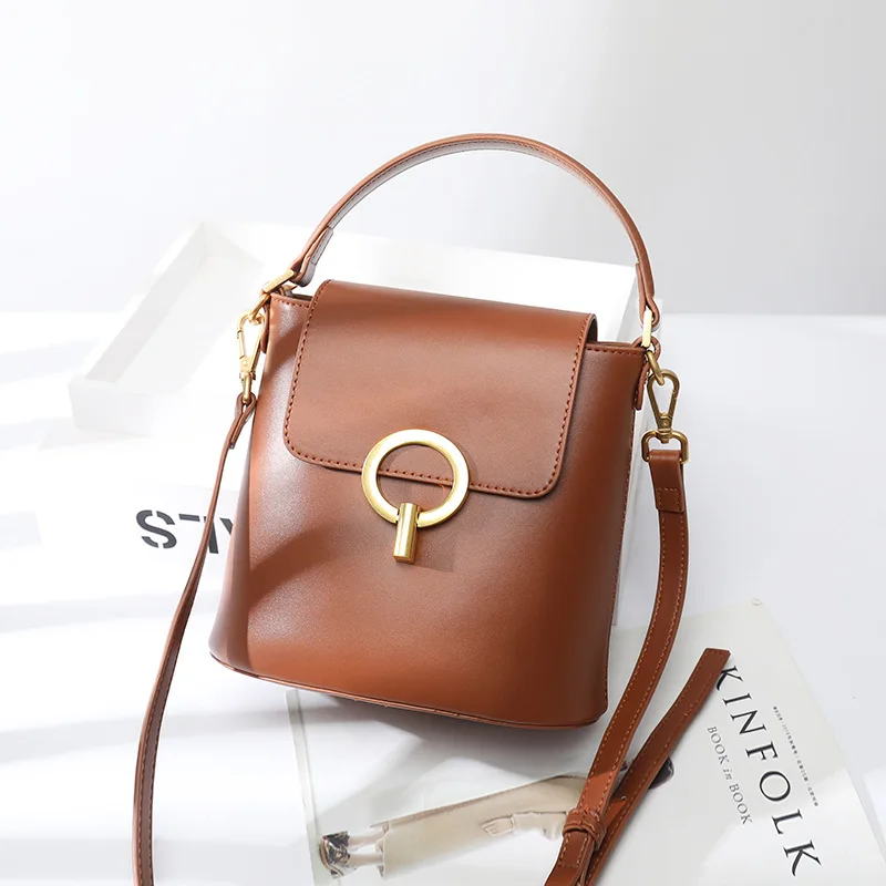 

Bucket Bag Woman New Fashion Leather Handbag with One Shoulder Oblique Satchel