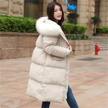 

Winter Hooded Warm Long Coat Women Casual Long Down Jackets Ladies Thicken Cotton Parka Plus Size Outerwear Korean Harajuku Coat