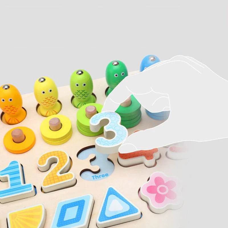 Детские деревянные игрушки Монтессори, магнитная игра для рыбалки, Детские Обучающие приспособления для раннего образования, Обучающие приспособления, Обучающие математические игрушки для детей