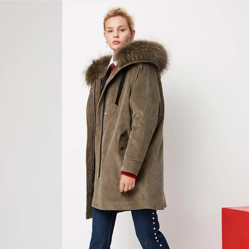 army green Winter New arrival goose down linner thicker warm Down parkas female Thicken warm hooded velvet fabric goose down coat F155 - Цвет: army green