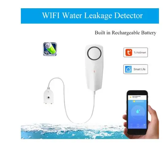 

WIFI Liquid Leak Sensor Wireless Water Level Detector Leakage Overflow Buzzer Tuya Smart Life APP Push Alarm Alerts
