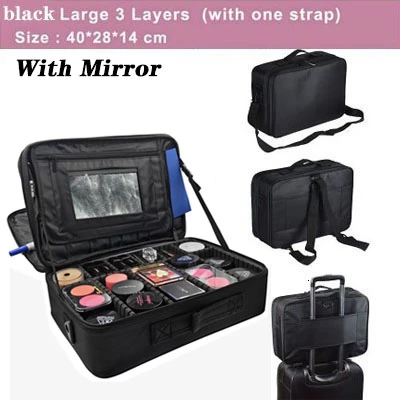 mirror 3 layer black Высококачественный Профессиональный Чехол для макияжа для женщин, косметический чехол для ногтей, сумка для хранения большой емкости, чехол для макияжа s - Цвет: mirror 3 layer black