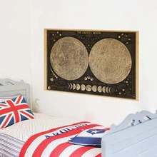 Póster grande Vintage Retro con mapa nacional de la luna de la tierra, pegatina para pared, tabla de decoración del hogar 72x45cm