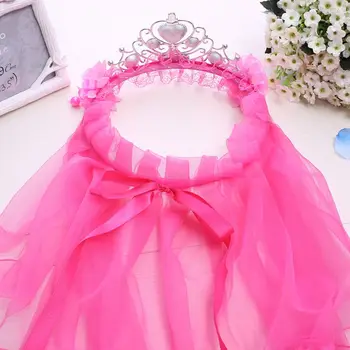 

Children Children Girls Princess Double Layers Tulle Veils Hairband Crown Tiara Rhinestone Headband Lace Up Ribbon Ruffles Party
