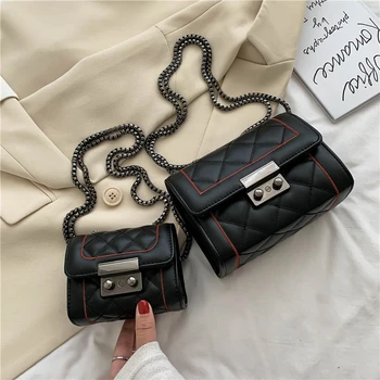 

crossbody bags for women Fashion solid color PU leather Sewing thread square chain women's messenger bag purses and handbags